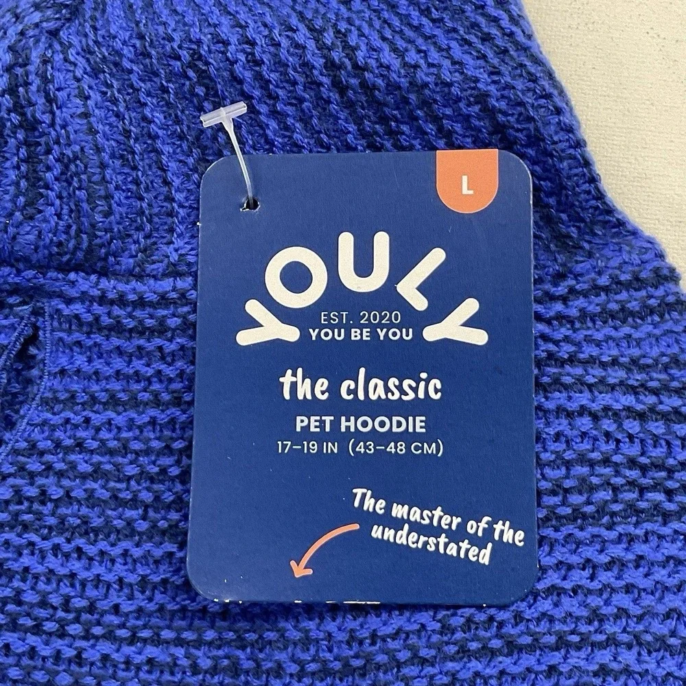 Youly Size Large (17'-19') Dog Blue Knit Hoodie Sweater Warm Winter‎ Hooded NWT